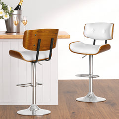 Artiss 4x Bar Stools Gas Lift Leather White-SA_Metro