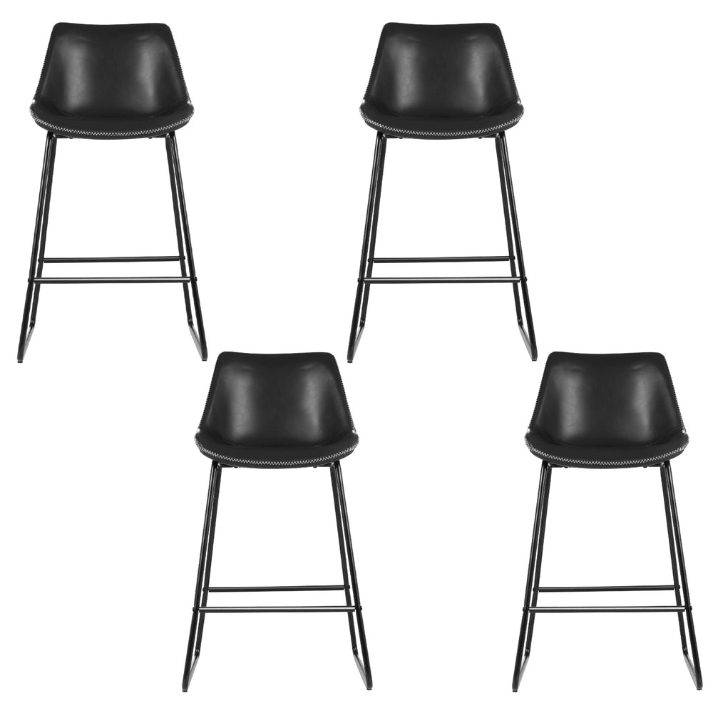 Artiss 4x Bar Stools Leather Padded Metal Legs Black-SA_Metro