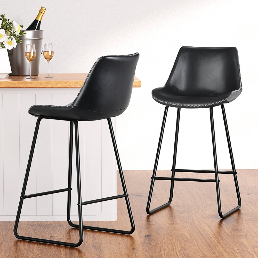 Artiss 4x Bar Stools Leather Padded Metal Legs Black-ACT