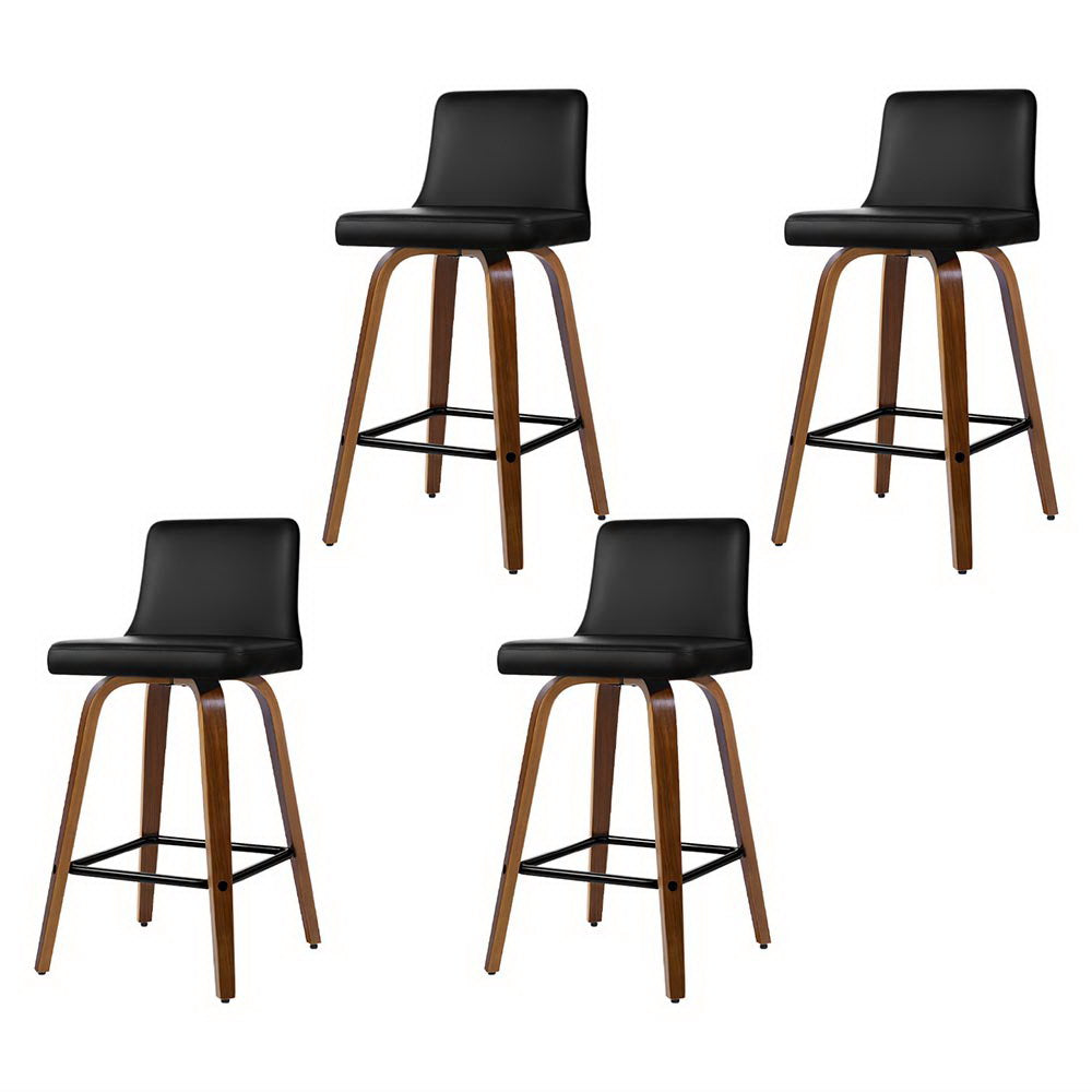 Artiss 4x Bar Stools Swivel Leather Padded Wooden-ACT