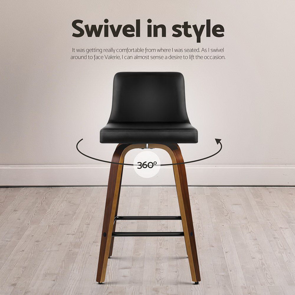 Artiss 4x Bar Stools Swivel Leather Padded Wooden-QLD_Metro