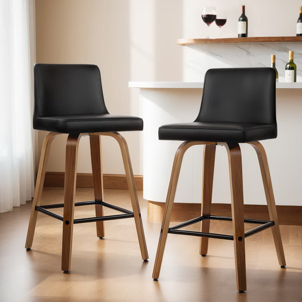 Artiss 4x Bar Stools Swivel Leather Padded Wooden-ACT