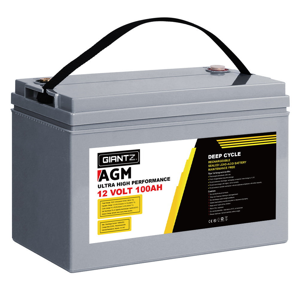 Giantz AGM Deep Cycle Battery 12V 100Ah Box Portable Solar Caravan Camping-ACT