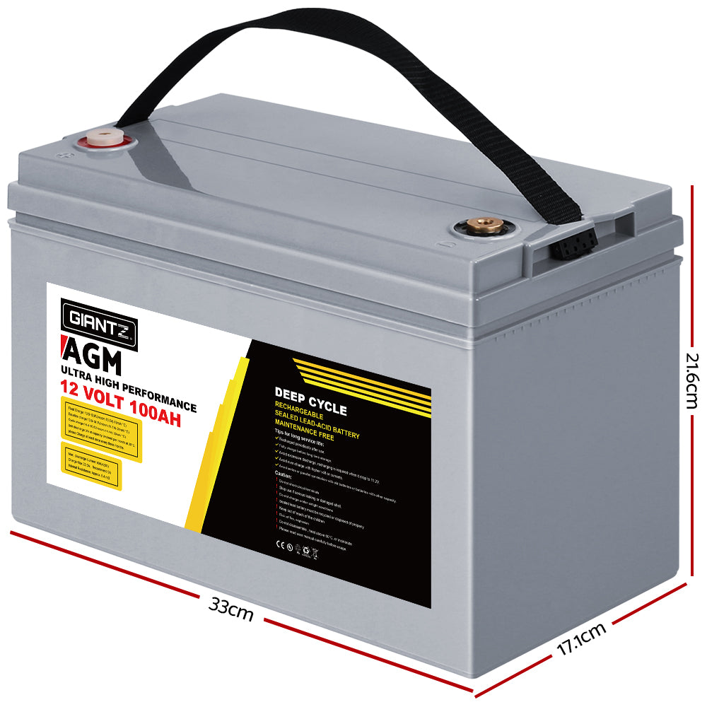 Giantz AGM Deep Cycle Battery 12V 100Ah Box Portable Solar Caravan Camping-VIC_Rural