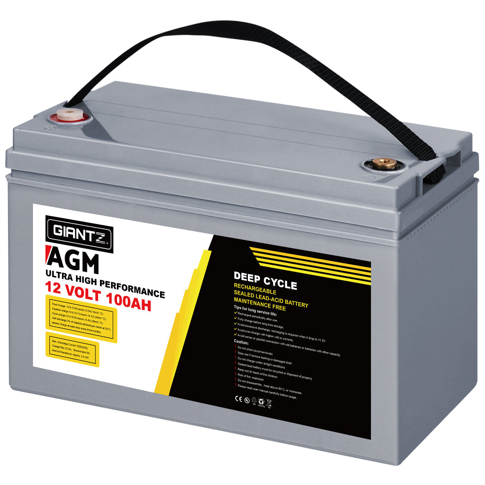 Giantz AGM Deep Cycle Battery 12V 100Ah Box Portable Solar Caravan Camping-VIC_Rural