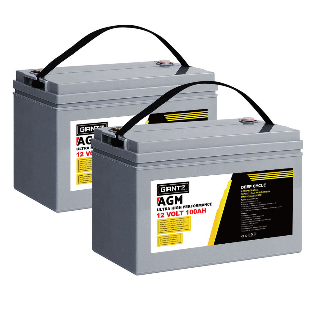 Giantz AGM Deep Cycle Battery 12V 100Ah x2 Box Portable Solar Caravan Camping-ACT