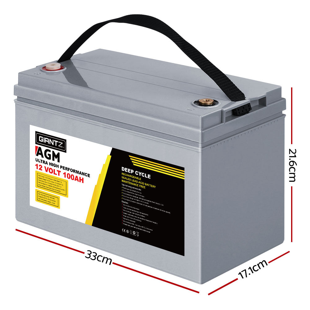 Giantz AGM Deep Cycle Battery 12V 100Ah x2 Box Portable Solar Caravan Camping-ACT