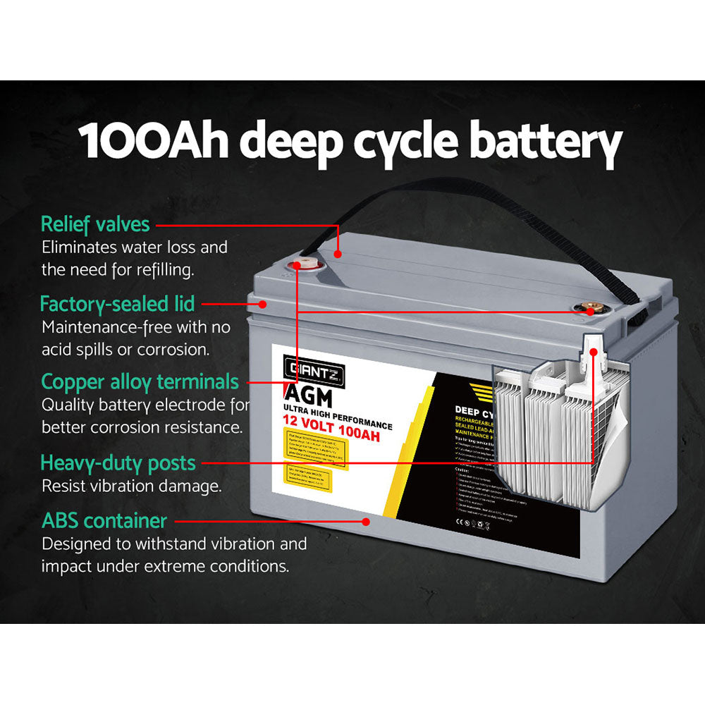 Giantz AGM Deep Cycle Battery 12V 100Ah x2 Box Portable Solar Caravan Camping-ACT