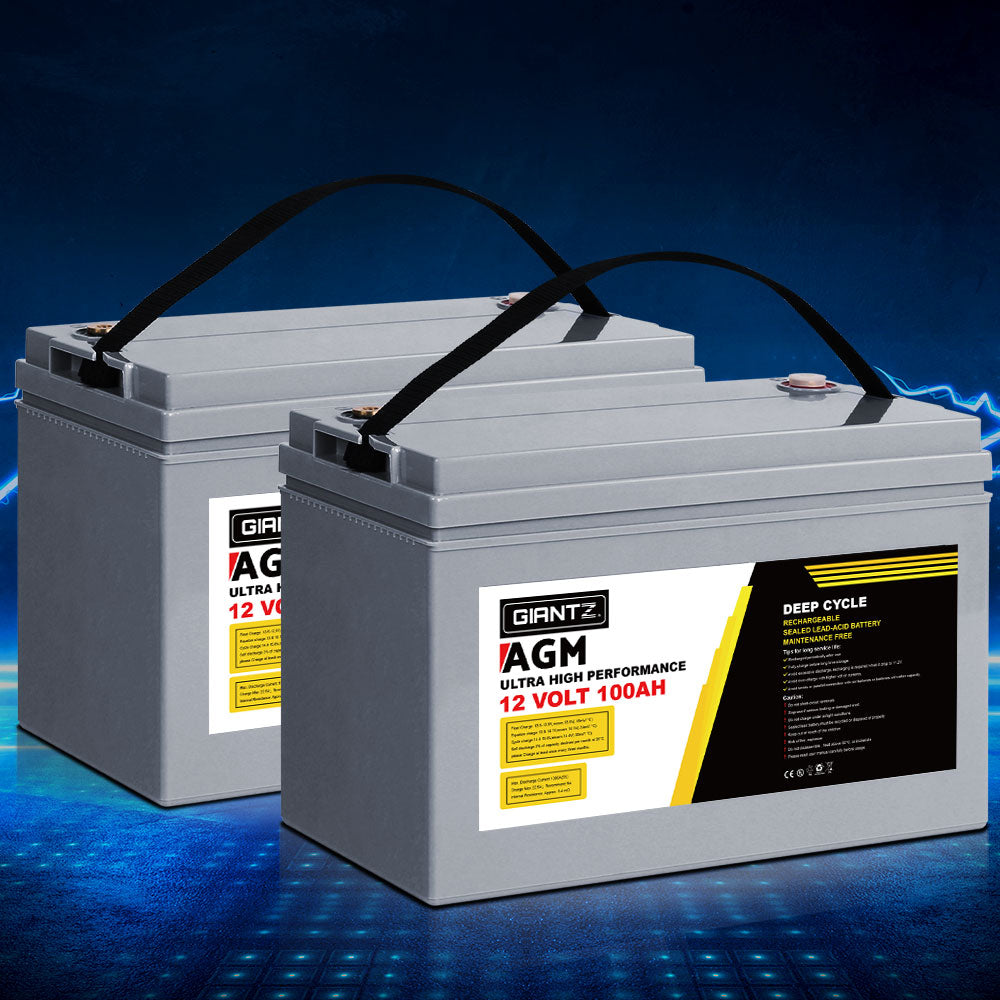 Giantz AGM Deep Cycle Battery 12V 100Ah x2 Box Portable Solar Caravan Camping-TAS_Rural