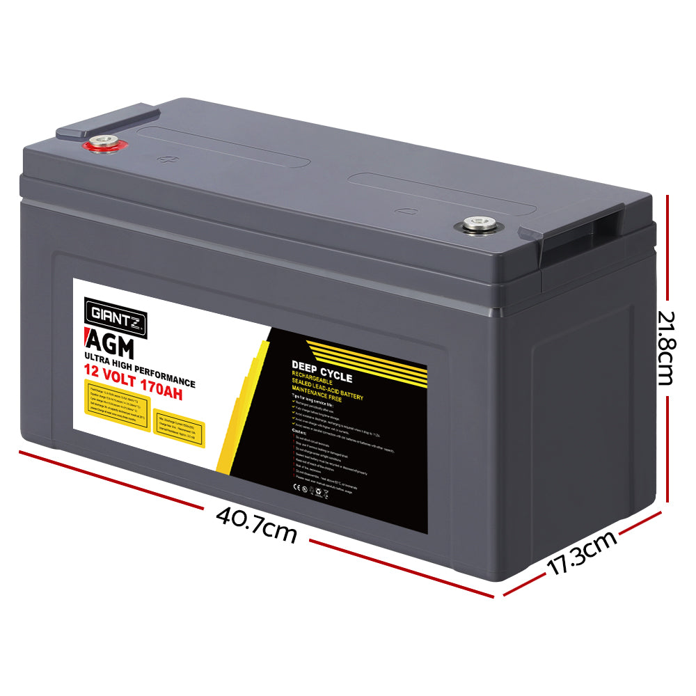 Giantz AGM Deep Cycle Battery 12V 170Ah Box Portable Solar Caravan Camping-ACT