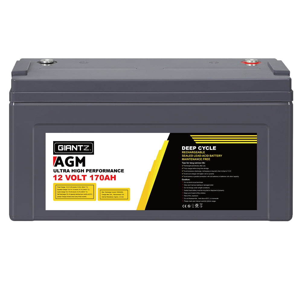 Giantz AGM Deep Cycle Battery 12V 170Ah Box Portable Solar Caravan Camping-ACT