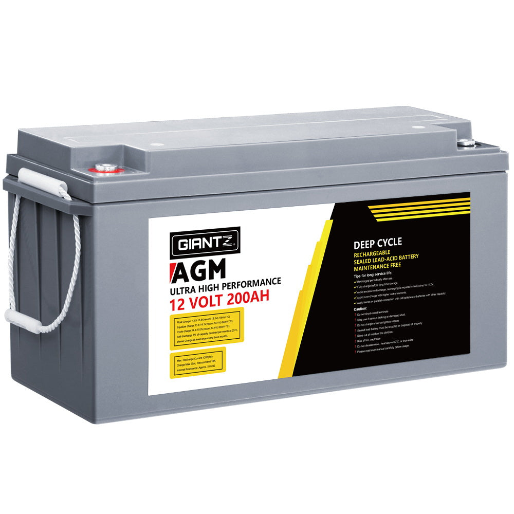 Giantz AGM Deep Cycle Battery 12V 200Ah Box Portable Solar Caravan Camping-ACT