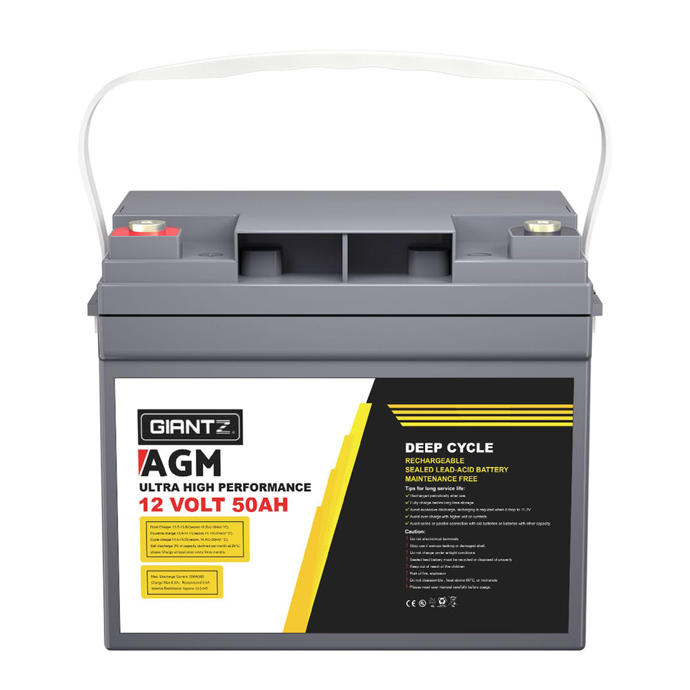 Giantz AGM Deep Cycle Battery 12V 50Ah x2 Box Portable Solar Caravan Camping-ACT