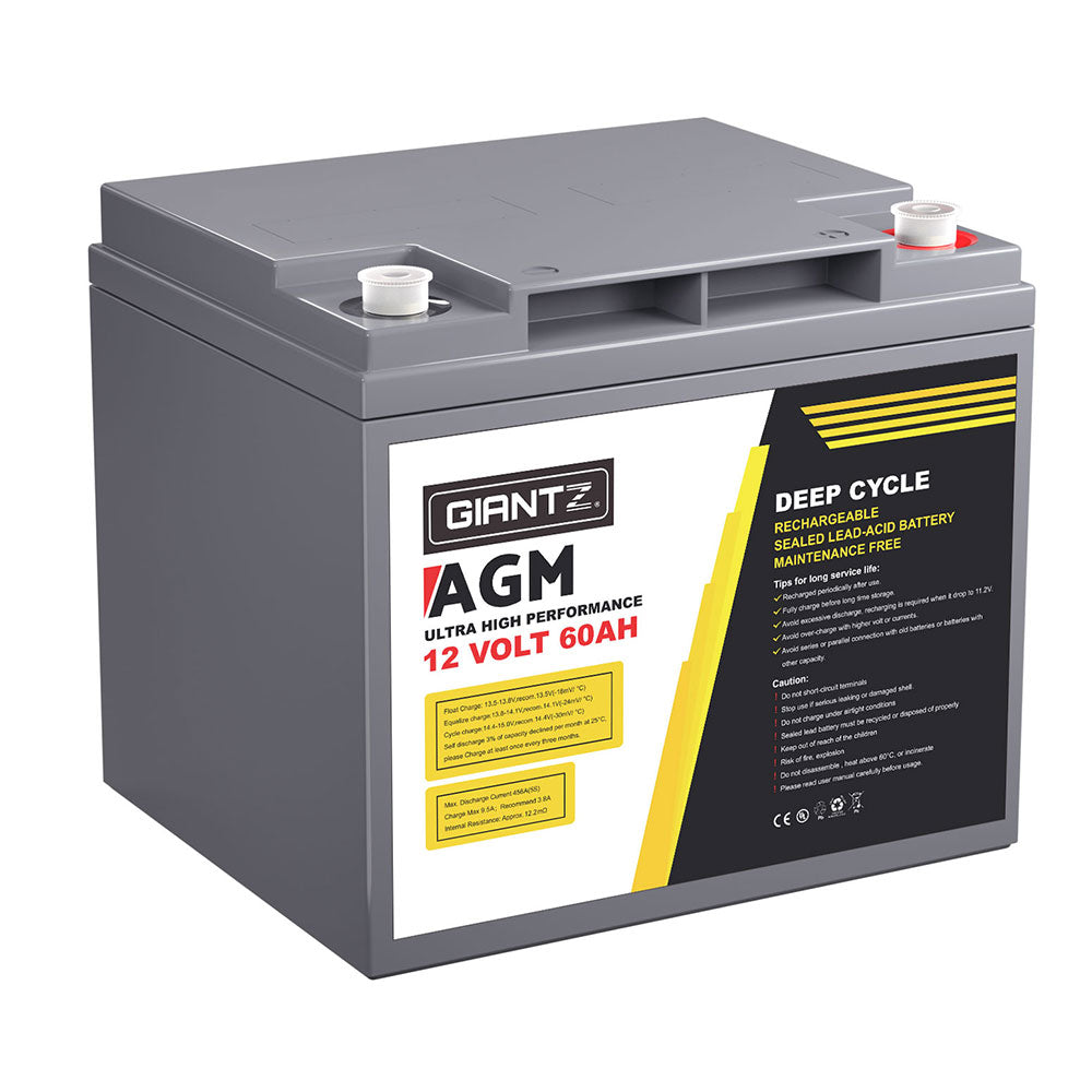 Giantz AGM Battery 12V 60Ah Deep Cycle Box Portable Solar Caravan Camping-TAS_Metro