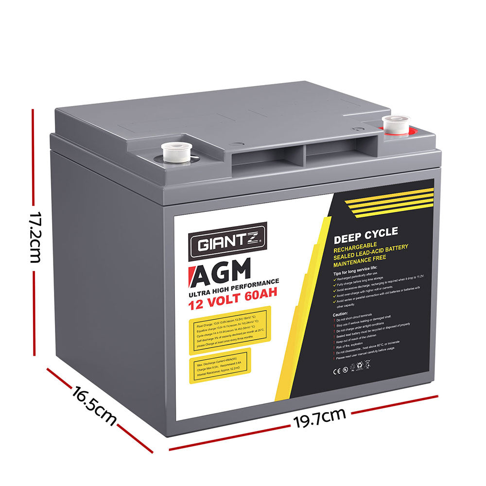 Giantz AGM Battery 12V 60Ah Deep Cycle Box Portable Solar Caravan Camping-SA_Rural