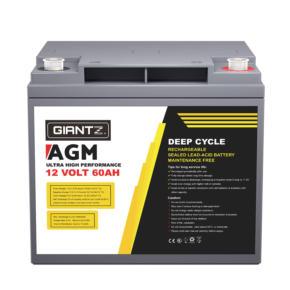 Giantz AGM Battery 12V 60Ah Deep Cycle Box Portable Solar Caravan Camping-TAS_Rural