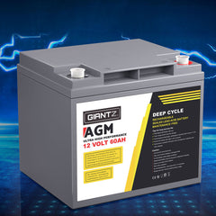 Giantz AGM Battery 12V 60Ah Deep Cycle Box Portable Solar Caravan Camping-SA_Metro