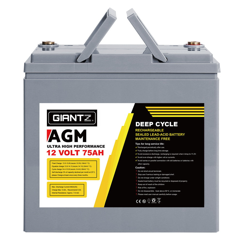 Giantz AGM Deep Cycle Battery 12V 75Ah Box Portable Solar Caravan Camping-TAS_Metro