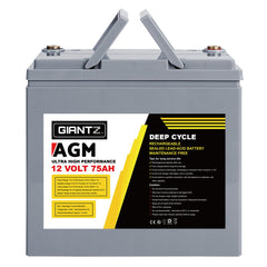 Giantz AGM Deep Cycle Battery 12V 75Ah Box Portable Solar Caravan Camping-REMOTE