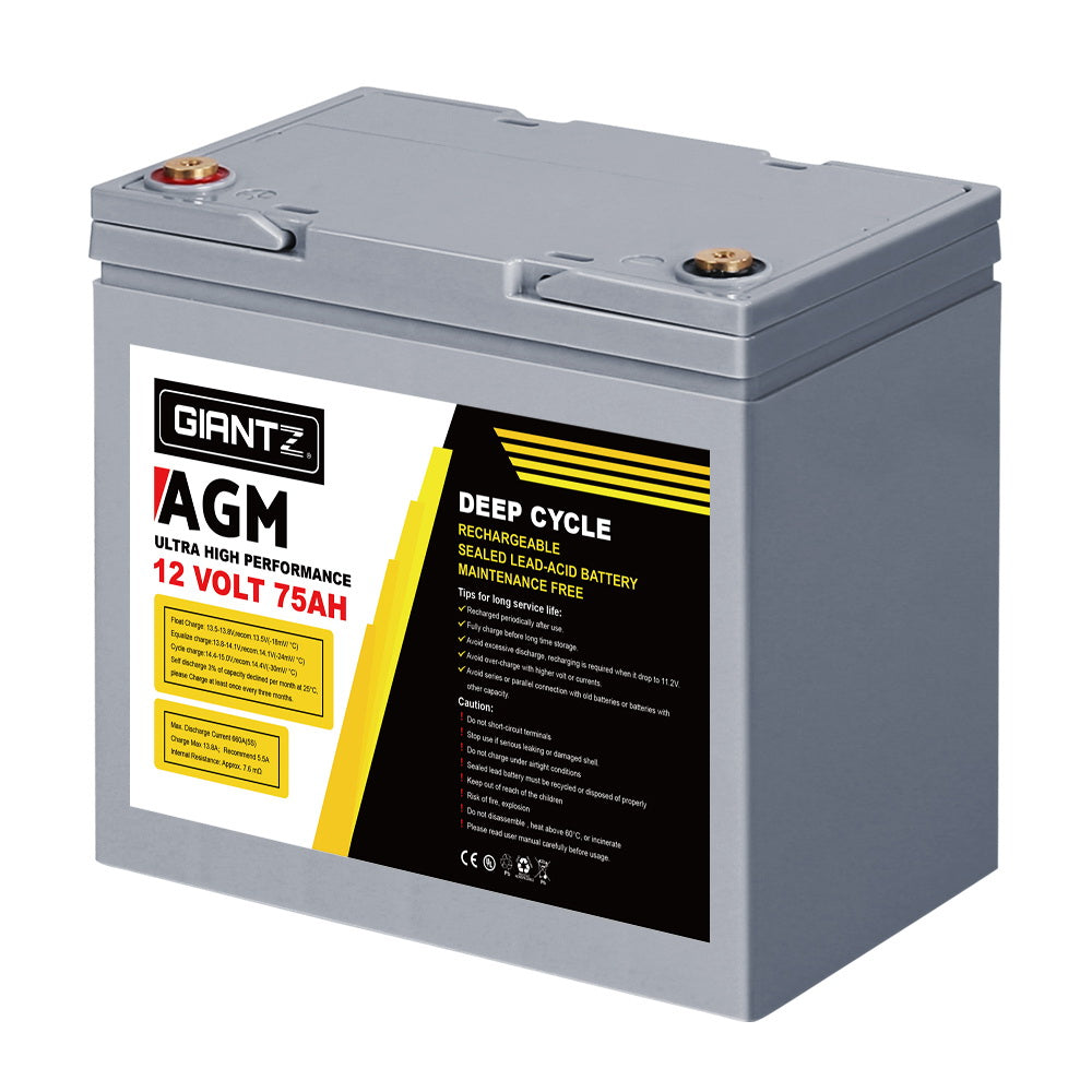 Giantz AGM Deep Cycle Battery 12V 75Ah Box Portable Solar Caravan Camping-NSW_Rural