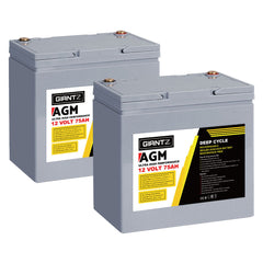 Giantz AGM Deep Cycle Battery 12V 75Ah x2 Box Portable Solar Caravan Camping-QLD_Metro