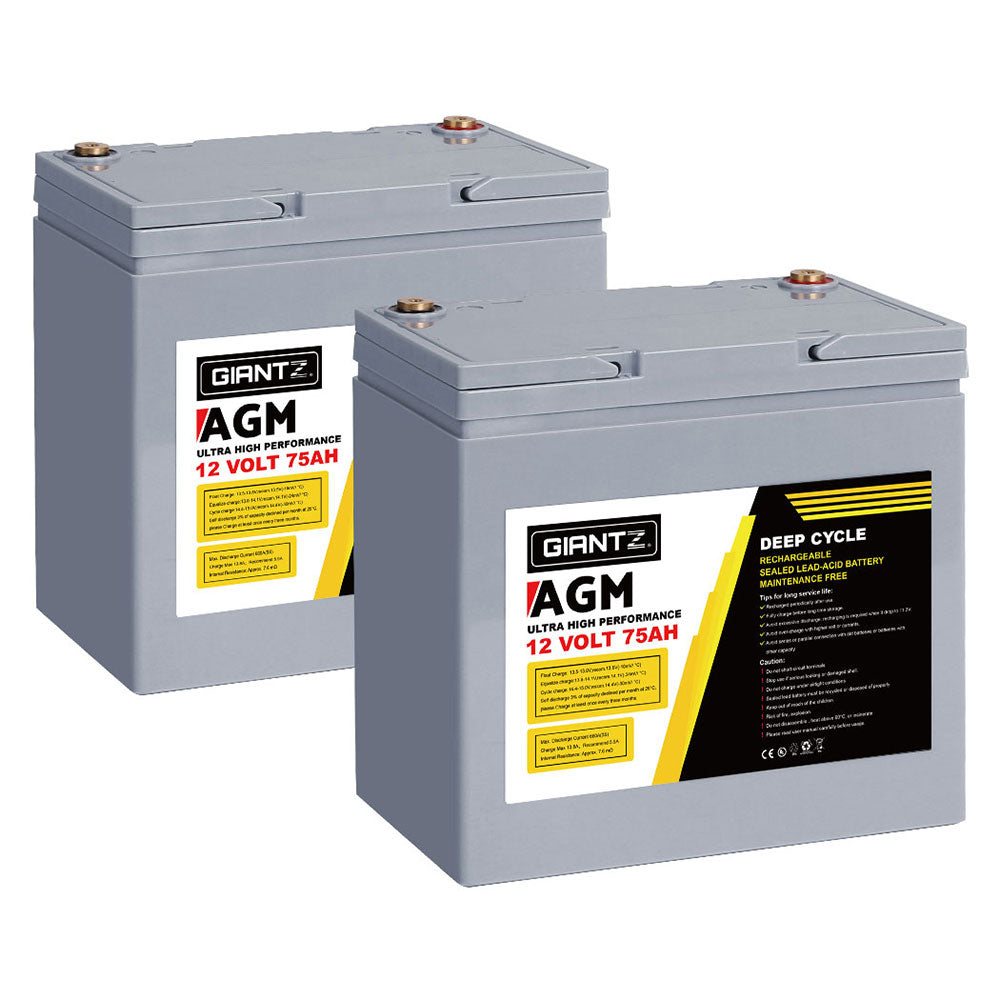 Giantz AGM Deep Cycle Battery 12V 75Ah x2 Box Portable Solar Caravan Camping-QLD_Rural