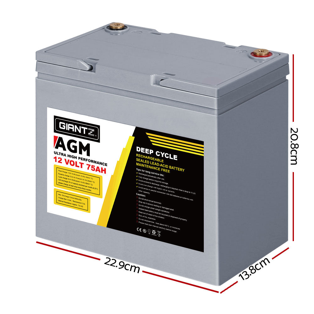 Giantz AGM Deep Cycle Battery 12V 75Ah x2 Box Portable Solar Caravan Camping-ACT