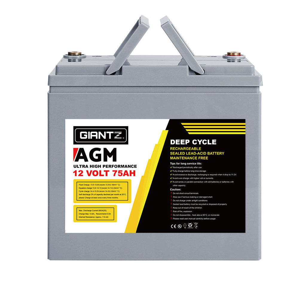 Giantz AGM Deep Cycle Battery 12V 75Ah x2 Box Portable Solar Caravan Camping-ACT