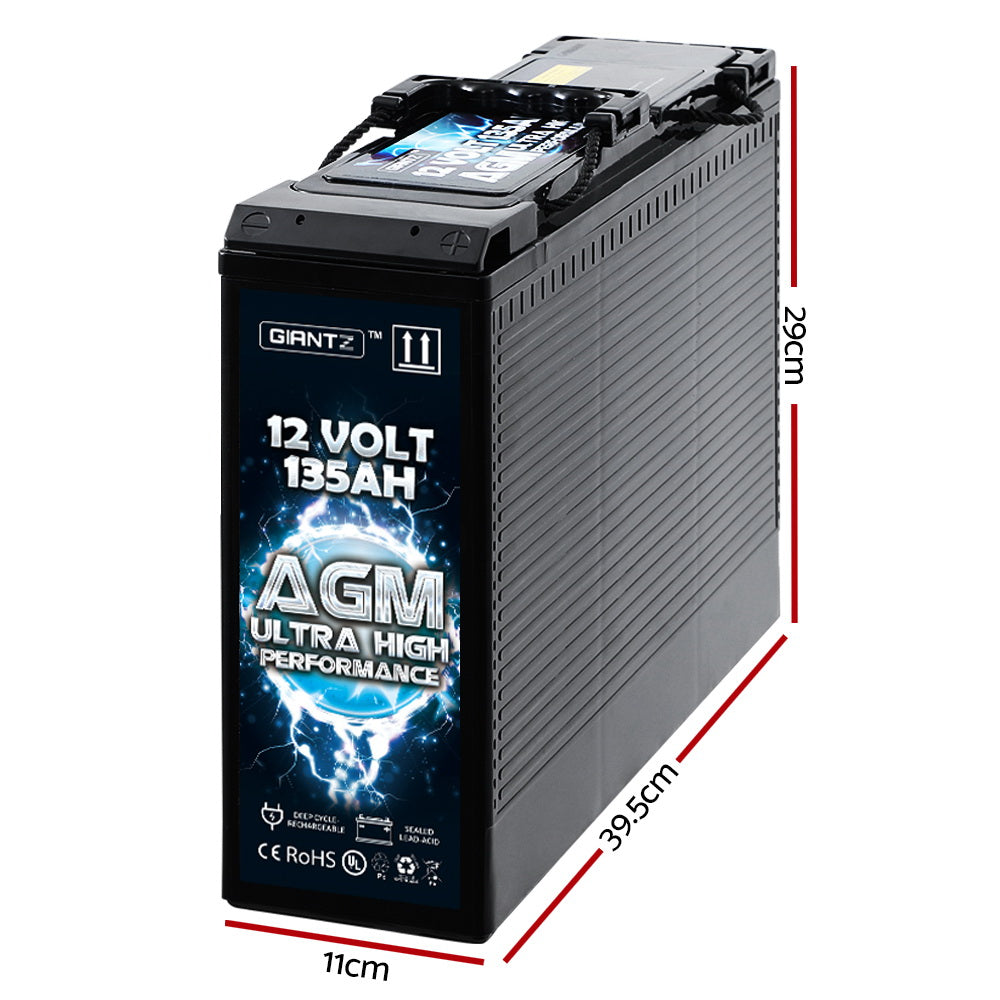 Giantz AGM Deep Cycle Battery 12V 135Ah Slim Box Portable Solar Caravan Camping-WA_Rural