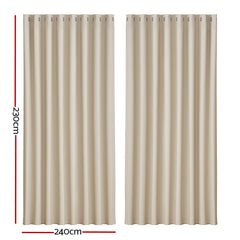 Artiss 2X Blockout Curtains Eyelet 240x230cm Beige