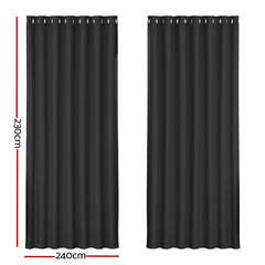 Artiss 2X Blockout Curtains Eyelet 240x230cm Black