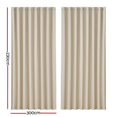 Artiss 2X Blockout Curtains Eyelet 300x230cm Beige