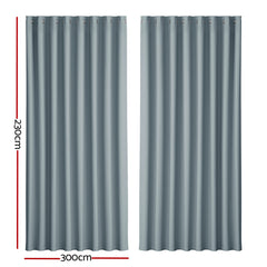 Artiss 2X Blockout Curtains Eyelet 300x230cm Grey