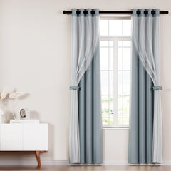 Artiss 2X 132x304cm Blockout Sheer Curtains Light Grey