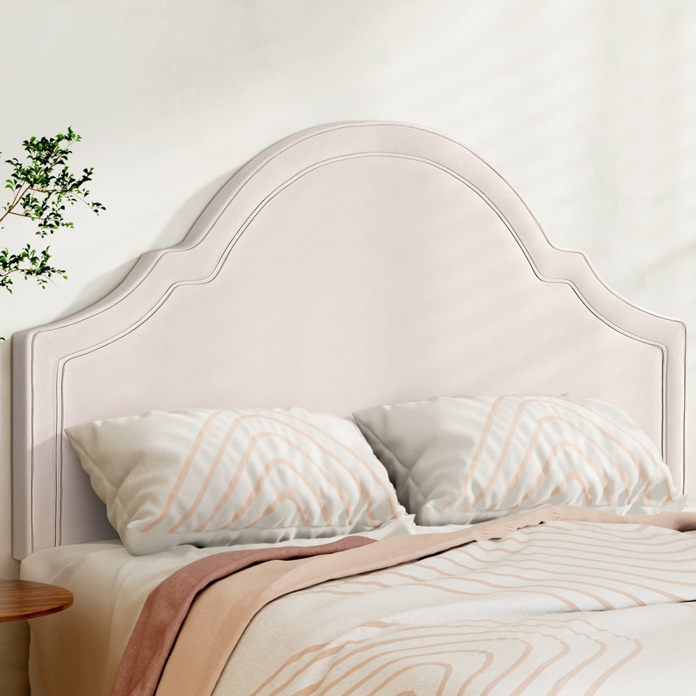 Artiss Bed Frame Bed Head Headboard Queen Velvet IRIS Beige-ACT