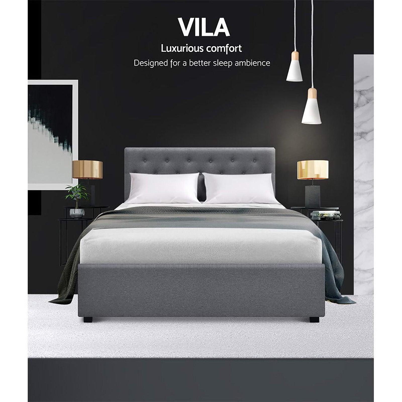 Artiss Bed Frame Double Size Gas Lift Grey VILA-ACT