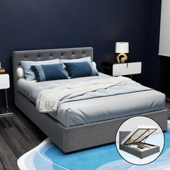 Artiss Bed Frame Double Size Gas Lift Grey VILA-NT_Metro