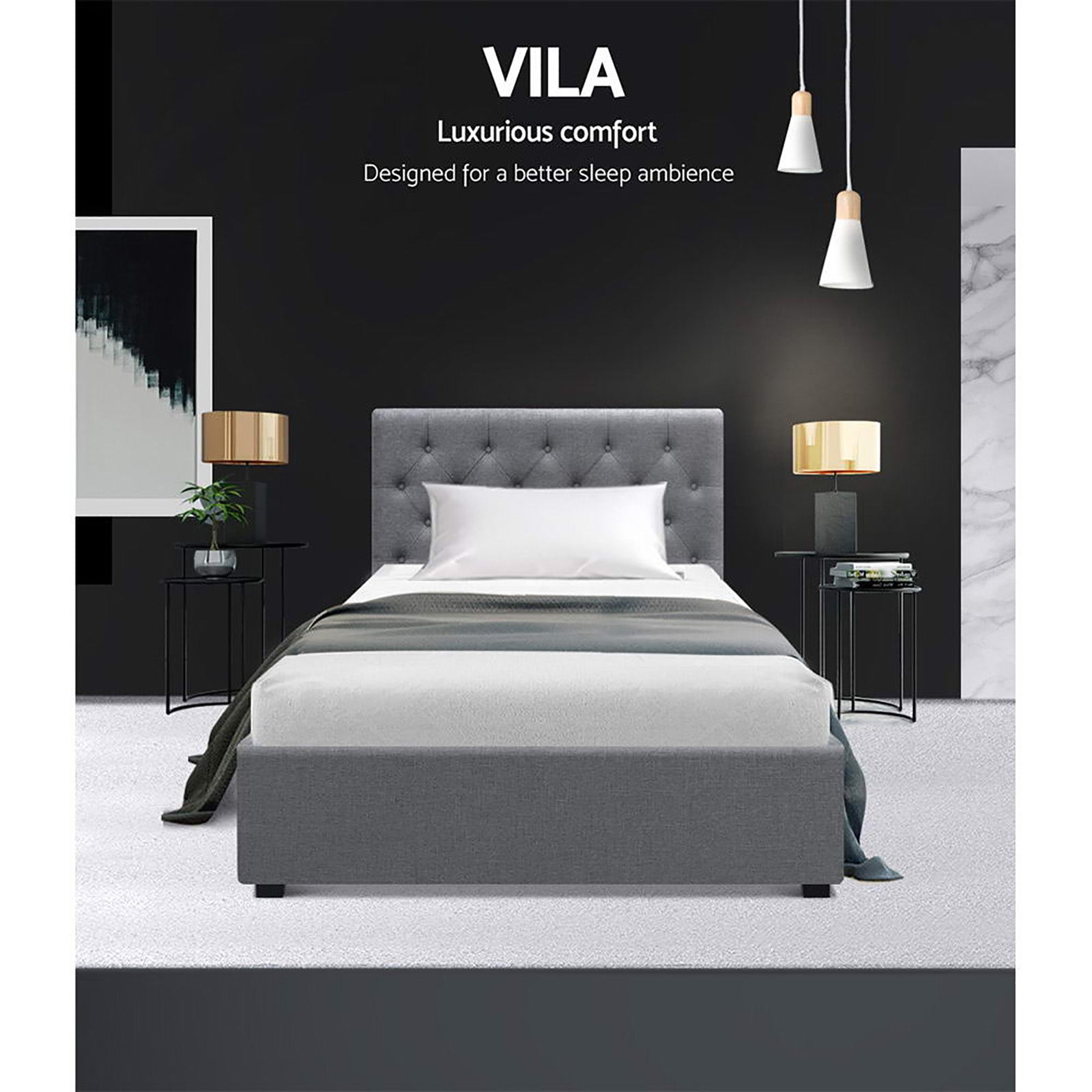 Artiss Bed Frame King Single Size Gas Lift Grey VILA-VIC_Metro