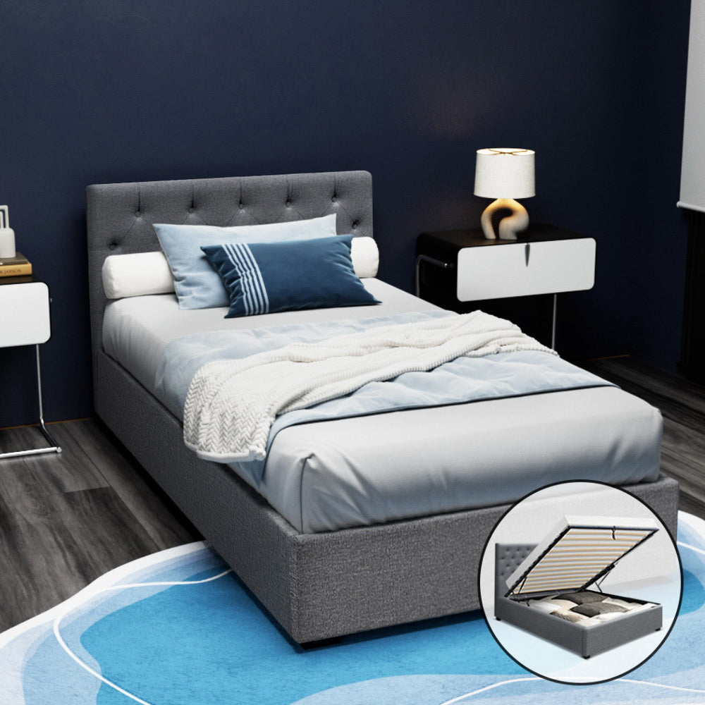 Artiss Bed Frame King Single Size Gas Lift Grey VILA-TAS_Metro