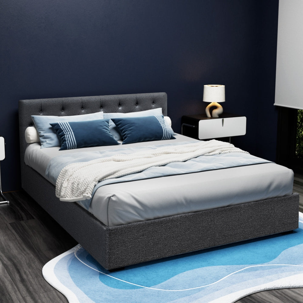 Artiss Bed Frame Queen Size Gas Lift Charcoal VILA-SA_Metro