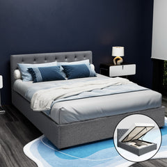 Artiss Bed Frame Queen Size Gas Lift Grey VILA-WA_Metro