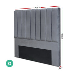 Artiss Bed Head Headboard Queen Velvet - VELA Grey-VIC_Rural