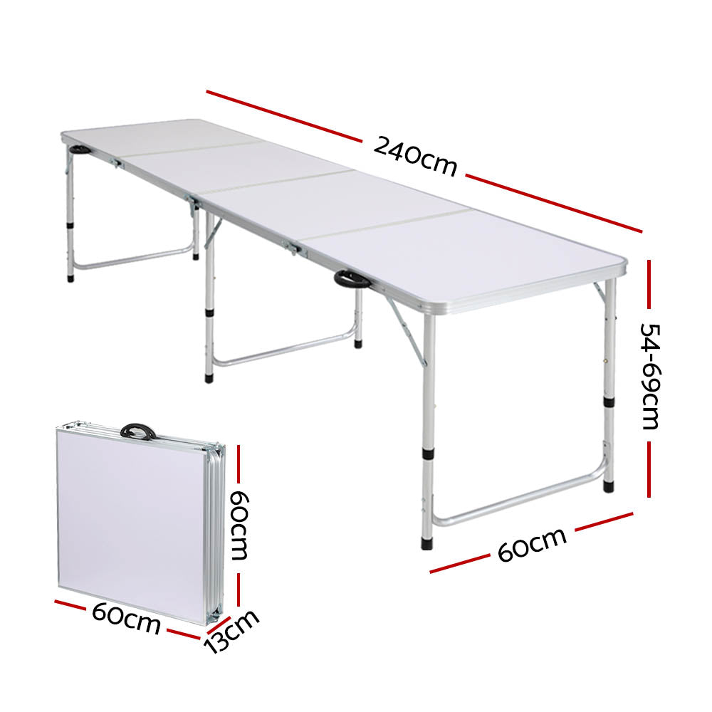 Weisshorn Folding Camping Table 240CM Portable Outdoor Picnic BBQ Aluminium Desk-QLD_Metro