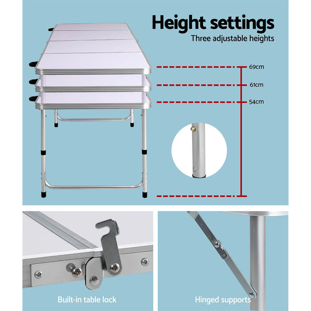 Weisshorn Folding Camping Table 240CM Portable Outdoor Picnic BBQ Aluminium Desk-WA_Metro