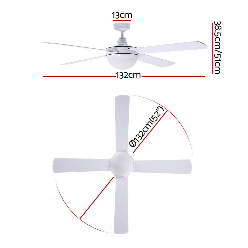 Devanti 52'' Ceiling Fan AC Motor w/Light w/Remote - White