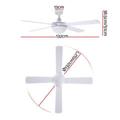 Devanti 52'' Ceiling Fan AC Motor w/Light w/Remote - White