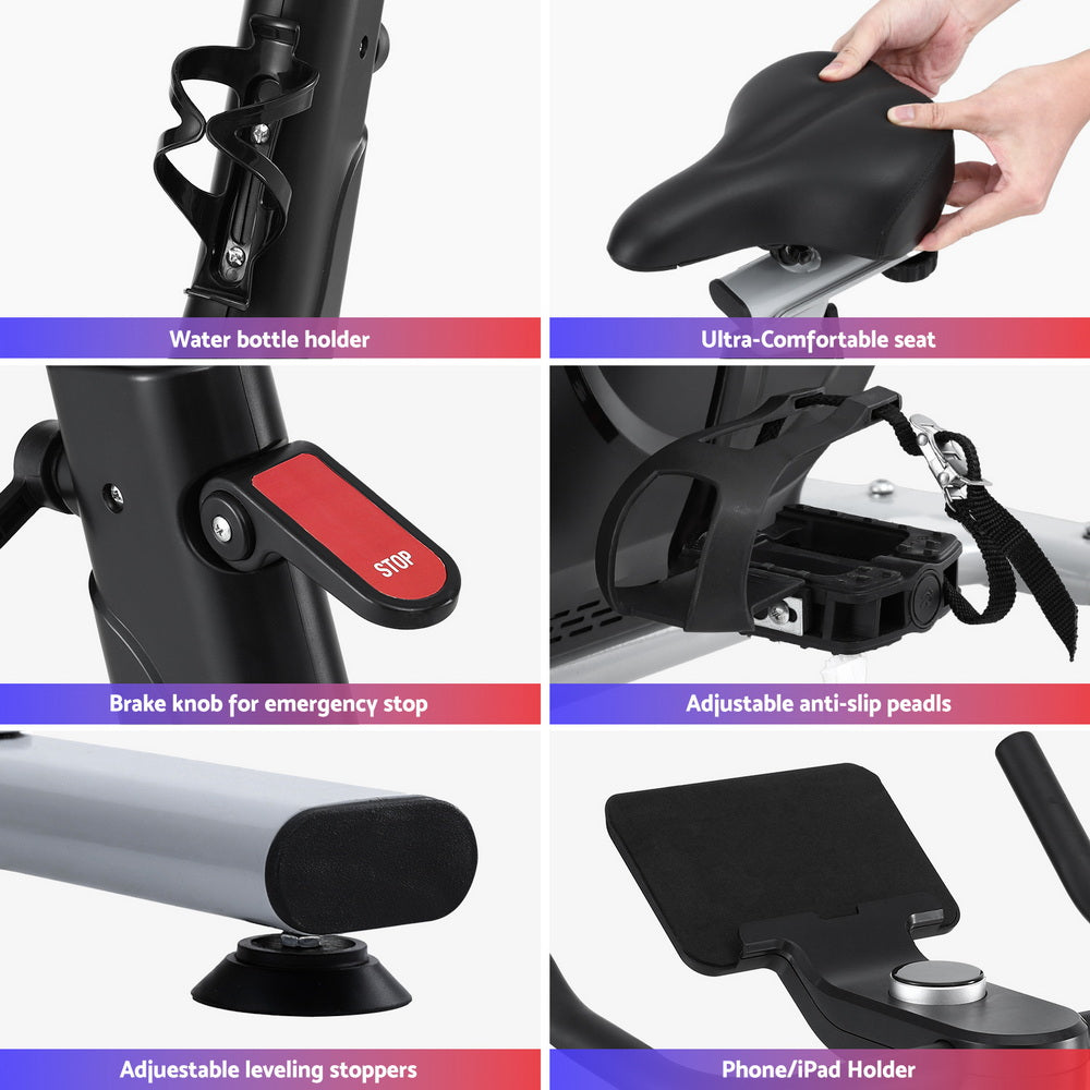 Everfit Exercise Bike Spin Bike Electromagnetic Smart Home Fitness 24-Level Resistance 120kg Bluetooth