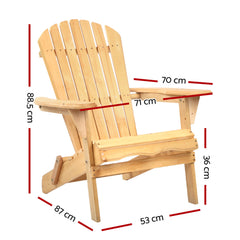 Gardeon Adirondack Outdoor Chairs Wooden Beach Chair Patio Furniture Garden Natural