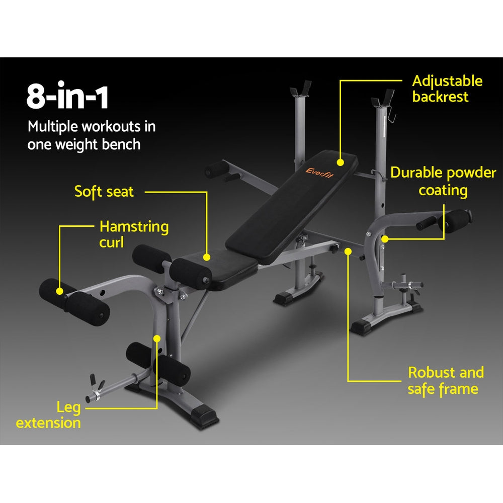 Everfit Weight Bench 8 in 1 Bench Press Adjustable Home Gym Station 200kg-TAS_Metro