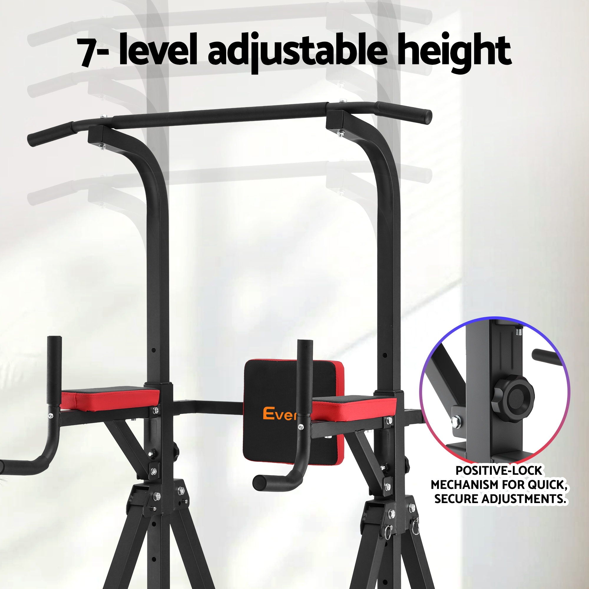 Everfit Chin Up Tower Pull Up Station Adjustable Dip Station Folding Home Gym Black